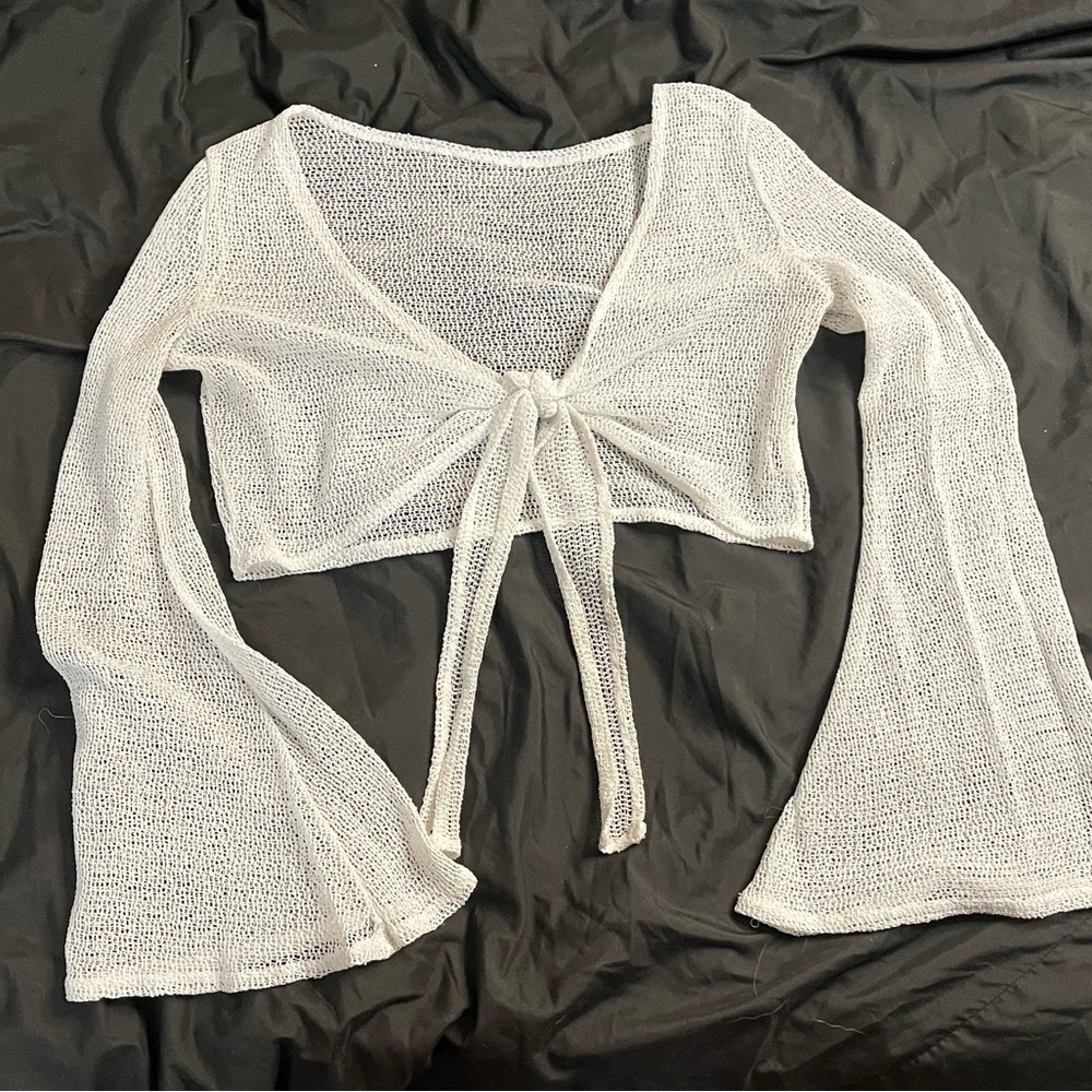 SHEIN White Knit Tie-Front Top